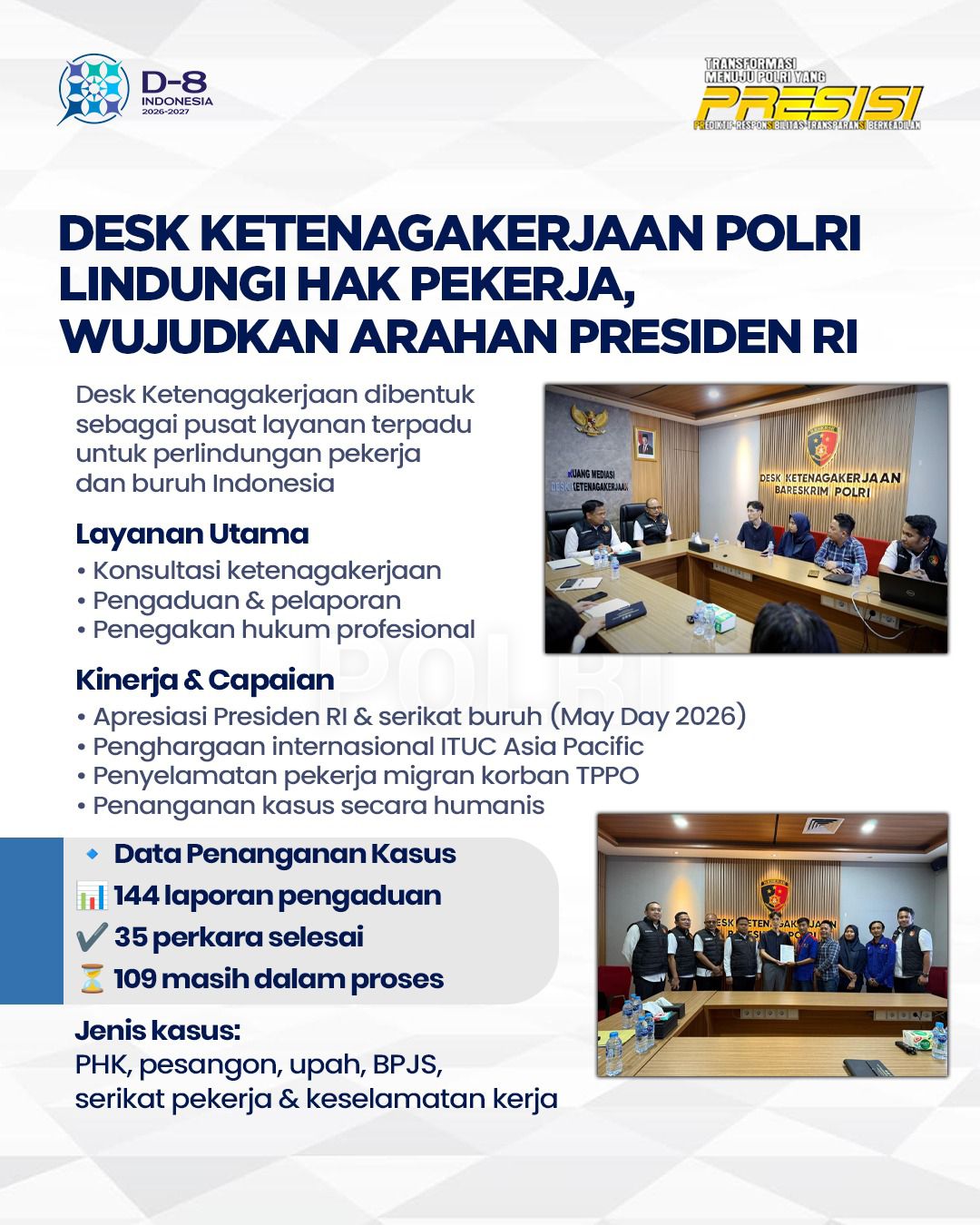 Negara Hadir Lindungi Pekerja, Desk Ketenagakerjaan Polri Selesaikan Puluhan Kasus Melalui Pendekatan Humanis