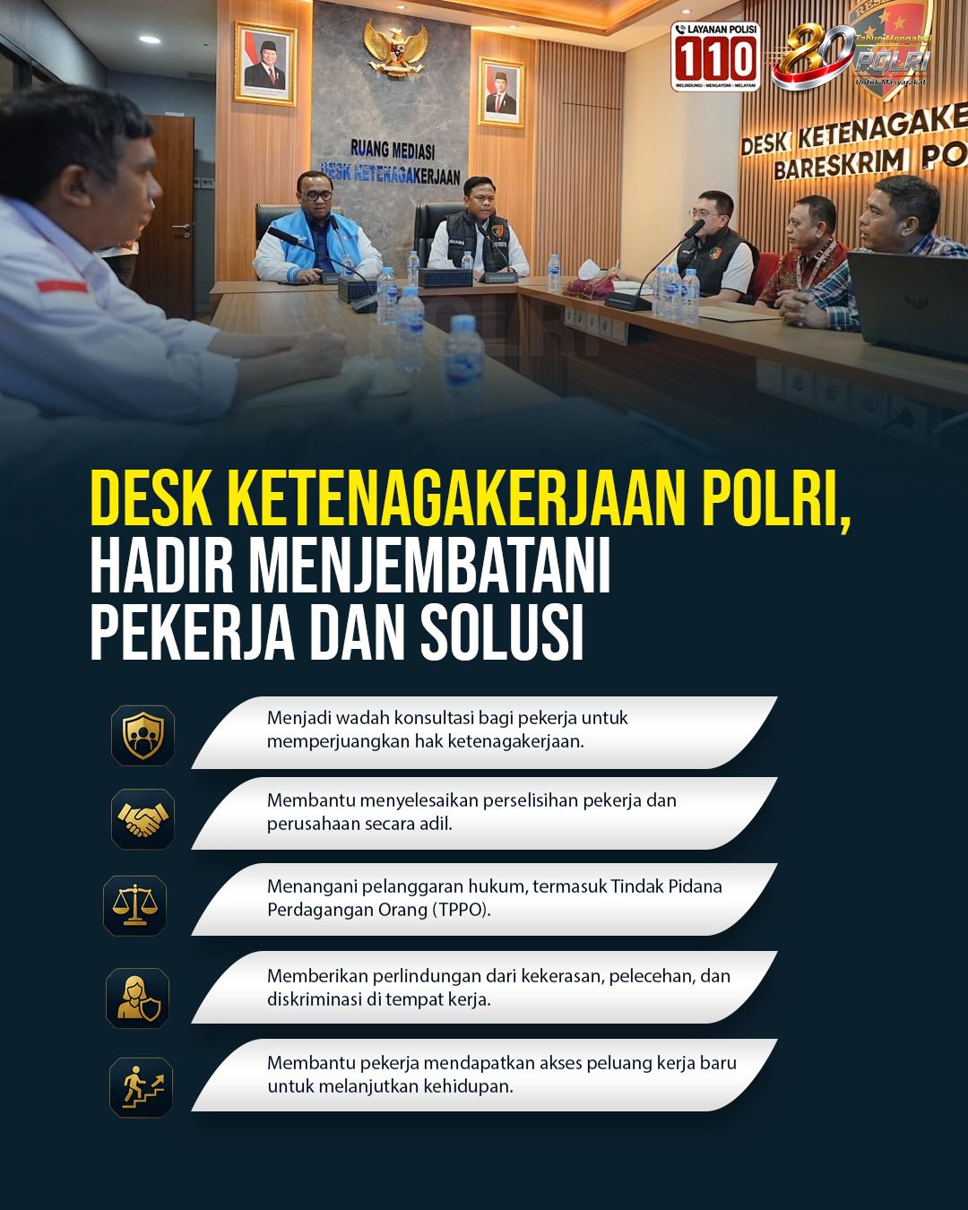 POLRI HADIRKAN DESK KETENAGAKERJAAN: RUANG AMAN DAN HUMANIS UNTUK PERLINDUNGAN HAK PEKERJA INDONESIA